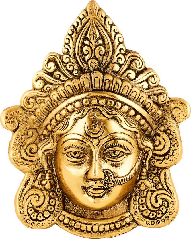 Ambika Durga Face Wall Hanging Metal Idol Showpiece - 15.24 cm (Gold Plated, Metal, Gold)