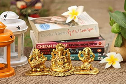 Design Gold Plated Lakshmi Ganesh Saraswati Idol with Deepak Showpiece