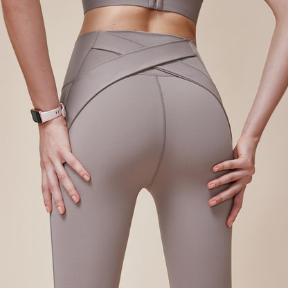 Cross Hip Lifting And Waist-slimming Upgrade High Waist Peach Sports Yoga Pants